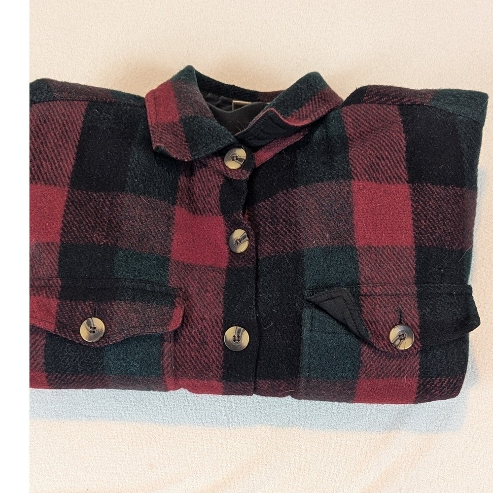 Weathervane Women Red Green Buffalo Plaid Wool Blend Lined Shacket Jacket L/XL - Picture 12 of 12